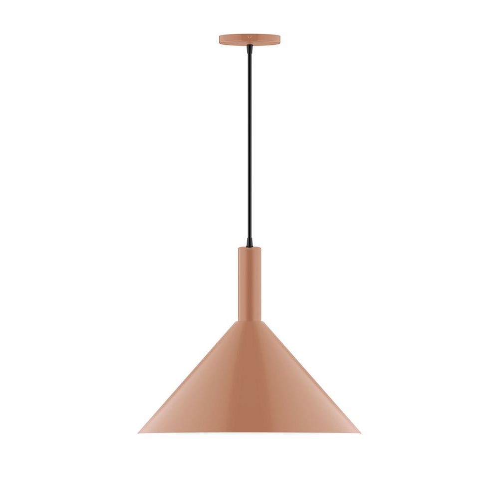 Montclair Lightworks PEBX467-19-C01-L13 18" Stack Cone Led Pendant, Brown And Ivory Houndstooth Fabric Cord With Canopy, Terracotta